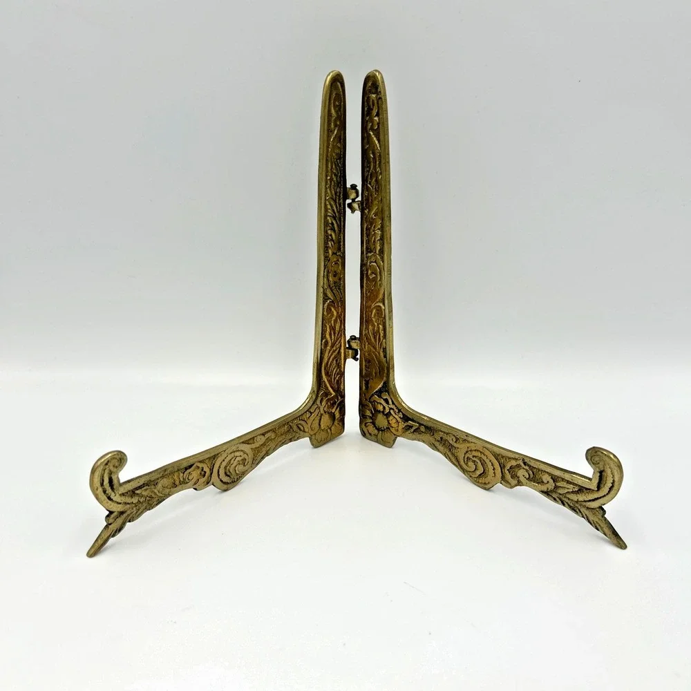 VINTAGE BRASS PICTURE FRAME BOOK HOLDER  ANTIQUE BRASS FRAME HOLDER